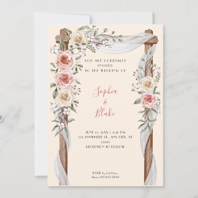 Invitation Rustique Pays Floral Mariage Arc Jaune Mariage  (Devant)