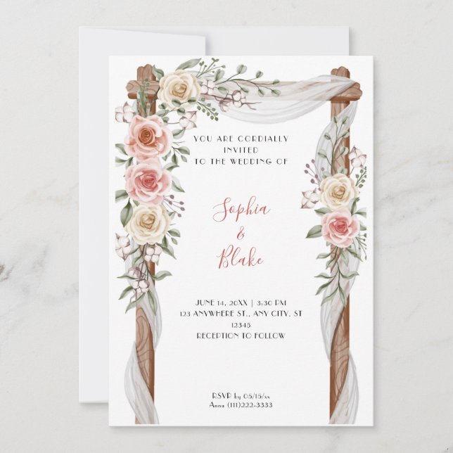 Invitation Rustique Pays Floral Mariage Arc Mariage blanc (Devant)