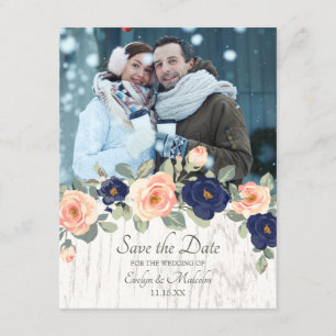 Invitation Rustique Pays Marine Bleu et Pêcher Floral Mariage