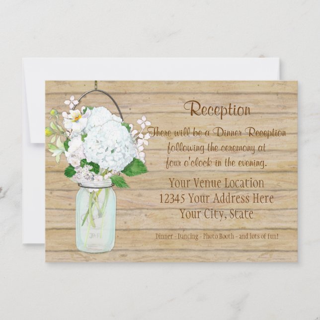 Invitation Rustique Pays Mason Fleurs Jar Blanches Hydrangeas (Devant)