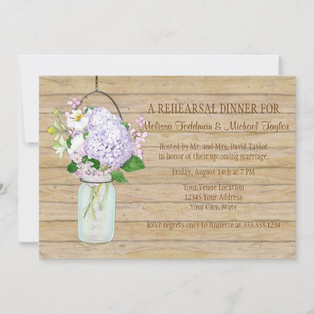 Invitation Rustique Pays Mason Jar Lavender Floral Hydrangea (Devant)