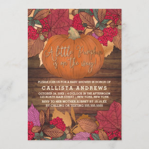 Invitation Rustique Pays Rouge Brown Feuilles de automne Baby