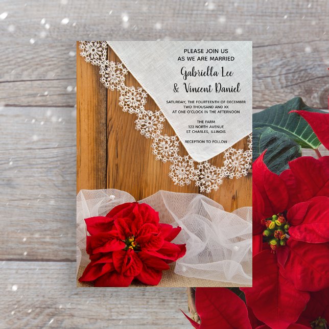 Invitation Rustique Poinsettia et dentelle Mariage de grange  (Créateur téléchargé)