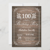 Invitation rustique pour les 100 ans avec motifs f