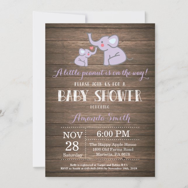 Invitation Rustique pourpre d'invitation de baby shower (Devant)