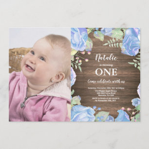 Invitation Rustique Premier anniversaire Floral bl