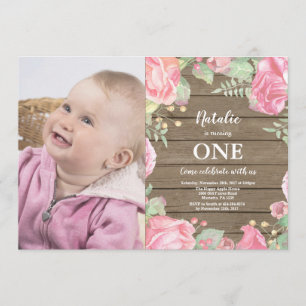 Invitation Rustique Premier anniversaire Floral ro