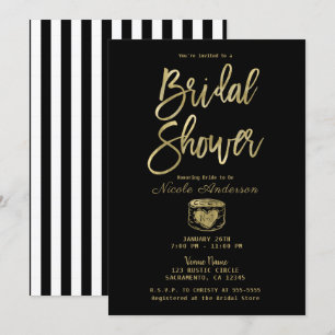 Invitation Rustique rayures noires et blanches et or Fête de 
