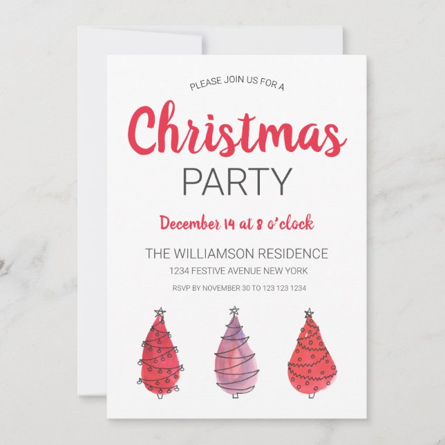 Invitation Rustique Red Christmas Trees (Devant)