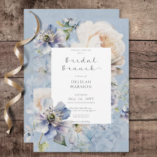 Invitation Rustique Romantique Bleu & Blanc Floral Bridal Bru