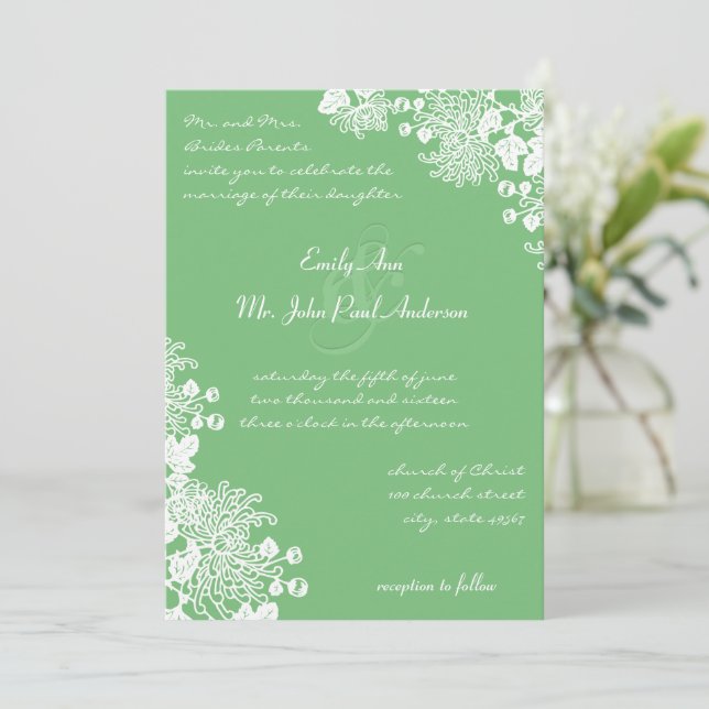 Invitation Rustique Romantique Floral Grass Green Wedding Inv (Debout devant)