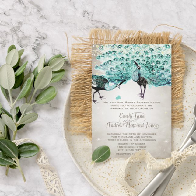 Invitation Rustique romantique Mason Jar Mint Peacock Mariage (Créateur téléchargé)