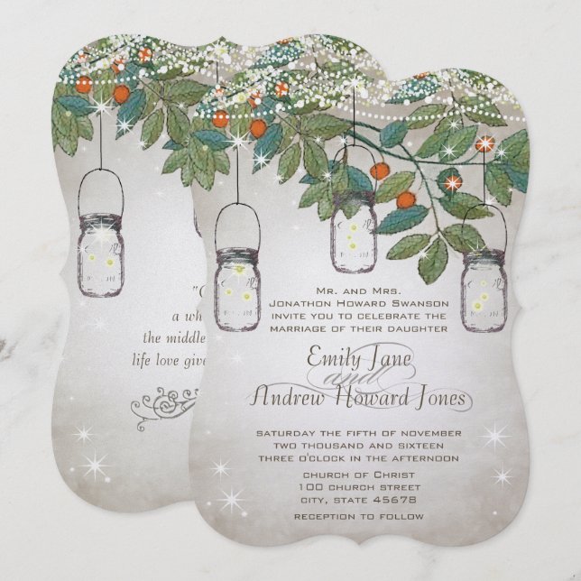 Invitation Rustique romantique Mason Jar Turquoise Aqua Coral (Devant / Derrière)