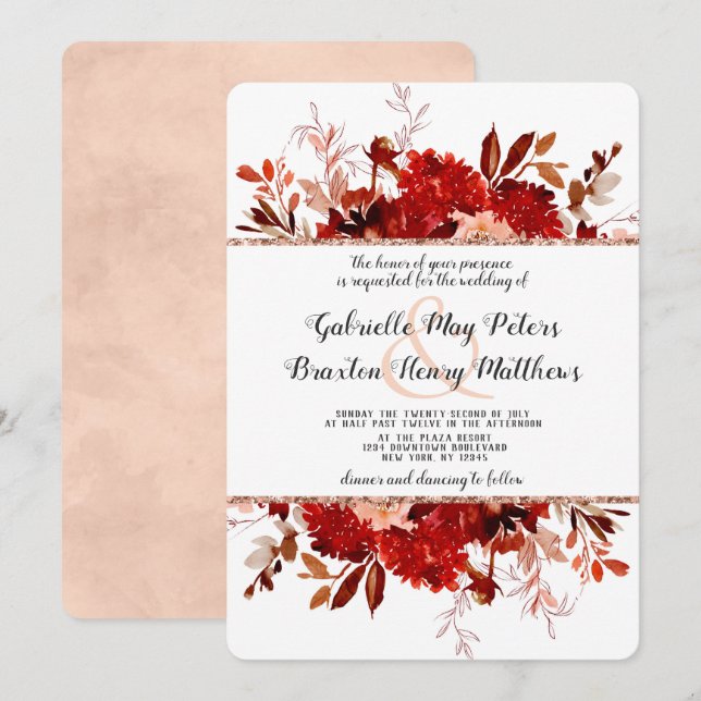Invitation Rustique Rose de beauté or Floral encadré Mariage (Devant / Derrière)