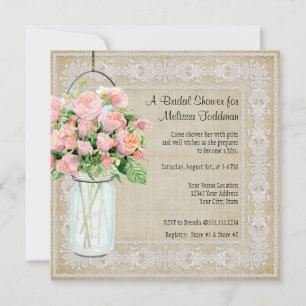 Invitation Rustique rose Floral Mason Jar Fête des mariées Ro