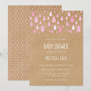 Invitation Rustique rose Raindrops Baby Girl Douche