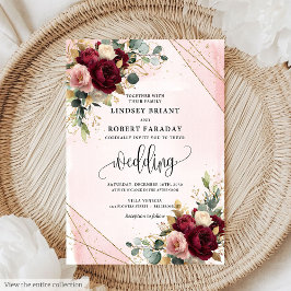 Invitation Rustique rouge foncé or Blush Rose Mariage floral