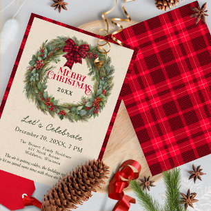 Invitation Rustique Rouge Plaid Verdure Ferme Noël