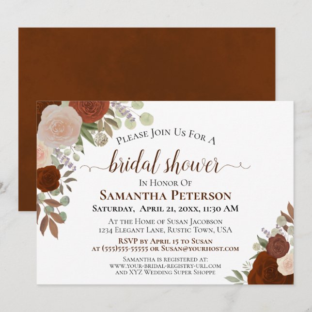 Invitation Rustique rouille Orange Floral Douche nuptiale Inv (Devant / Derrière)