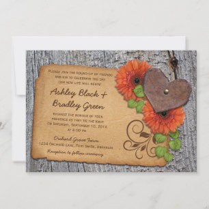 Invitation Rustique Rusty Heart Orange Daisy Mariage campagna
