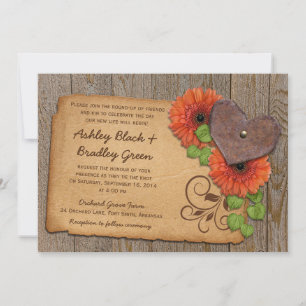 Invitation Rustique Rusty Heart Orange Daisy Mariage campagna