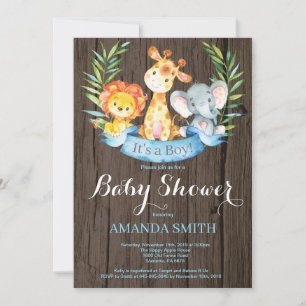Invitation Rustique Safari Jungle Animaux Baby shower garçon