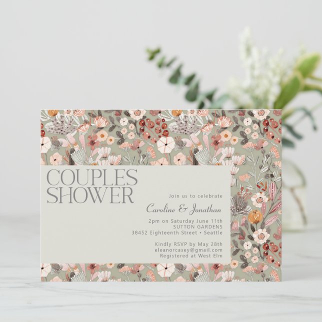Invitation Rustique Sage Botanique Boho Couples Douche (Debout devant)