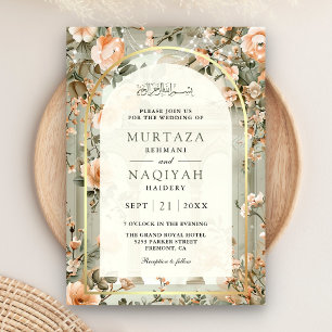 Invitation Rustique Sage Green Pêche Floral Mariage musulman