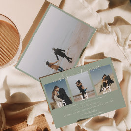 Invitation Rustique Sage Green Script Photo Collage Mariage