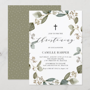 Invitation Rustique Semences Eucalyptus Wreath Christening