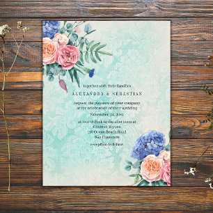Invitation Rustique Shabby Chic Faded Rose Mariage vert