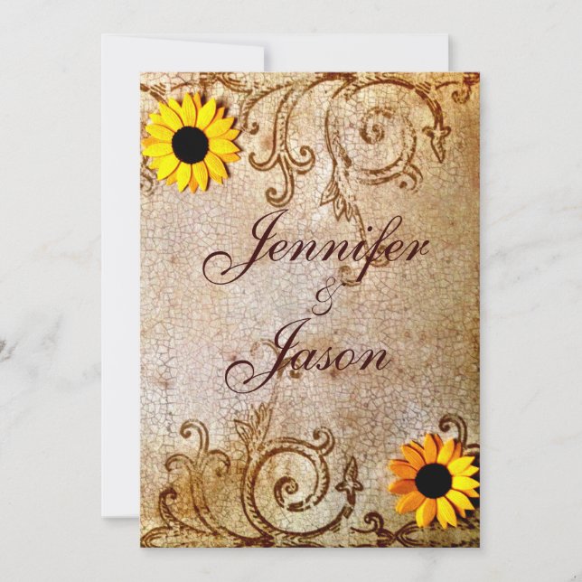 Invitation Rustique Shabby Chic Tournesols Mariage Brown (Devant)