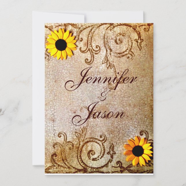 Invitation Rustique Shabby Tournesols Chic Mariage Brown (Devant)