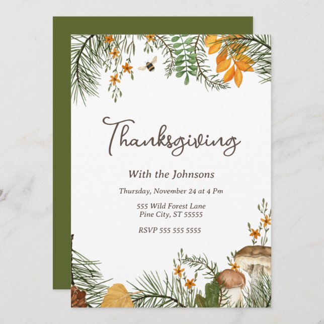 Invitation Rustique Simple Fall Forest Thanksgiving (Devant / Derrière)