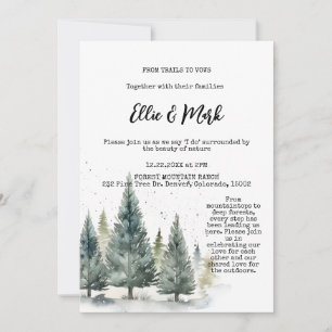 Invitation Rustique Snowy Pine Tree Forêt OutdoorsMariage