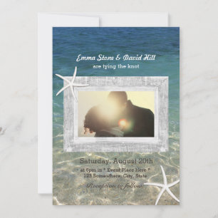 Invitation Rustique Starfish Bois encadré Photo Plage Mariage