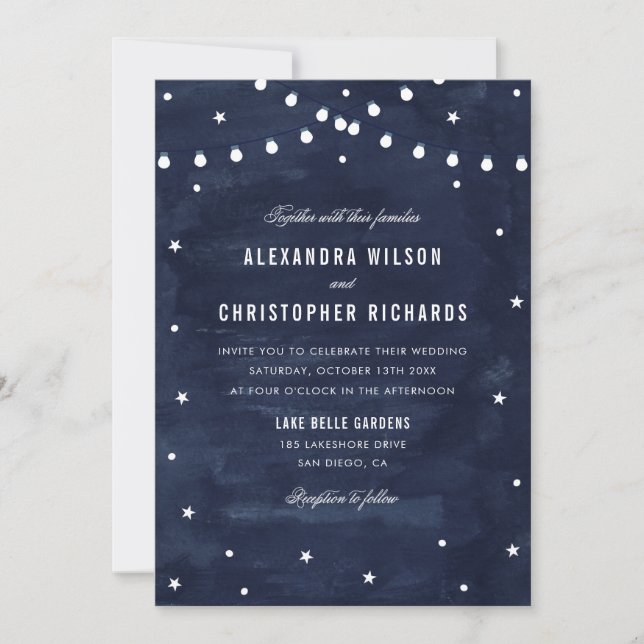 Invitation Rustique Starry Night String Mariage (Devant)
