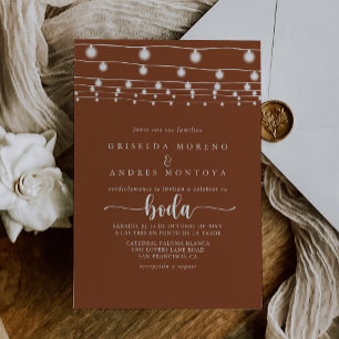 Invitation Rustique String Lumières Terracotta Mariage espagn