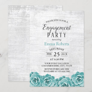 Invitation Rustique Succulent Floral Grange Bois Partie d'eng