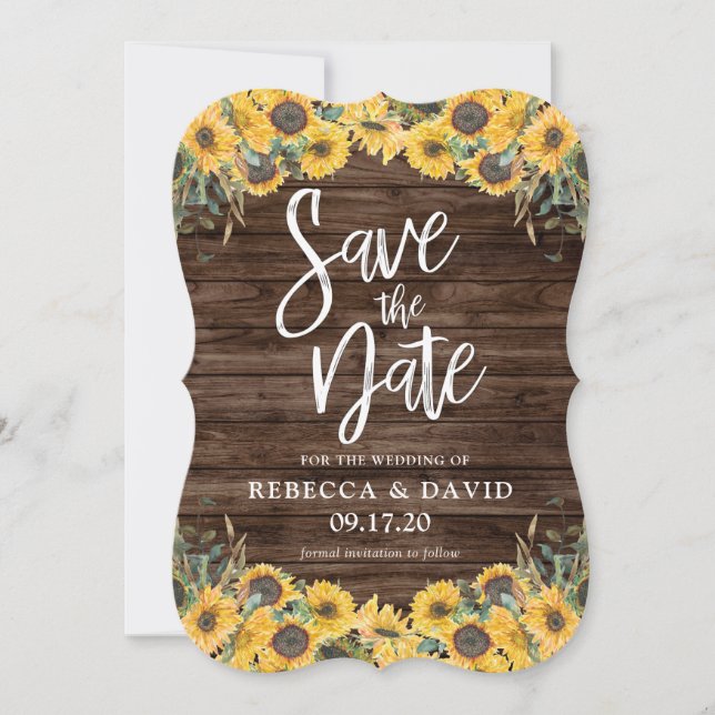 Invitation Rustique Sunflower Wood Grange Mariage Sauvez les  (Devant)