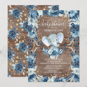 Invitation Rustique Sweet Baby Boy Elephant Baby shower
