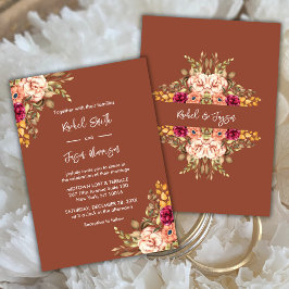 Invitation Rustique Terracotta Aquarelle Florale Automne