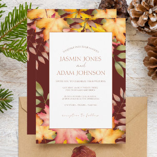 Invitation Rustique Terracotta Automne Feuilles Mariage