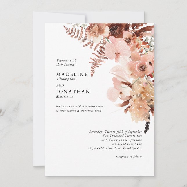Invitation Rustique Terracotta Bohemian Hydrangea Mariage (Devant)