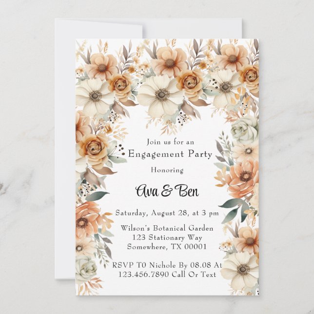 Invitation Rustique Terracotta Cream Floral Engagement Party (Devant)