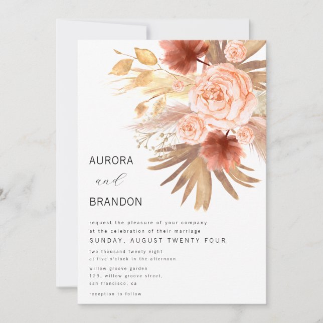 Invitation Rustique Terracotta Floral Bural Orange Mariage de (Devant)