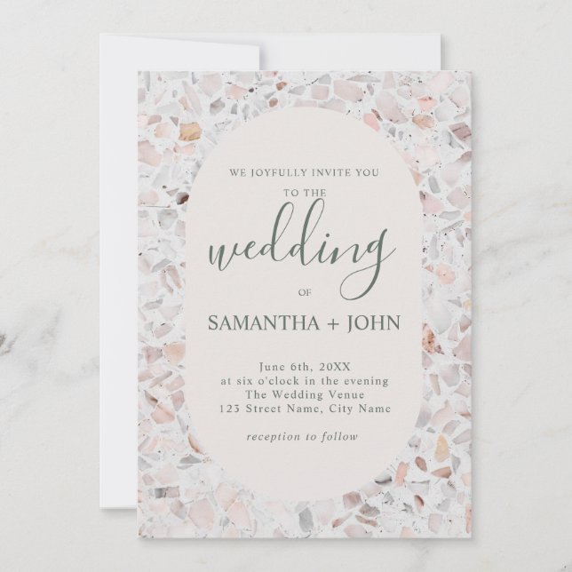 Invitation Rustique Terrazzo Off blanc Mariage de script mode (Devant)
