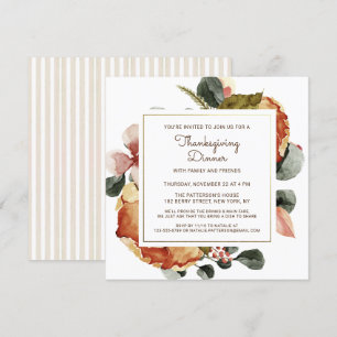 Invitation Rustique Thanksgiving Diner Aquarelle Florale