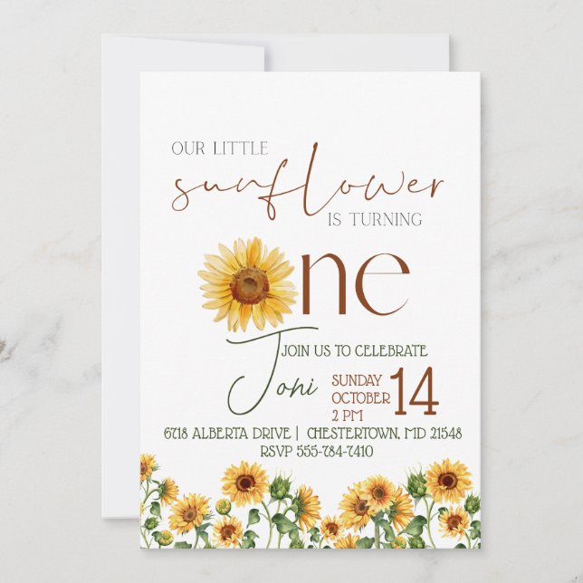 Invitation Rustique Tournesol aquarelle Anniversaire Invitati (Devant)