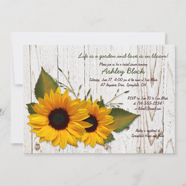 Invitation Rustique Tournesol Bridal Douche (Devant)
